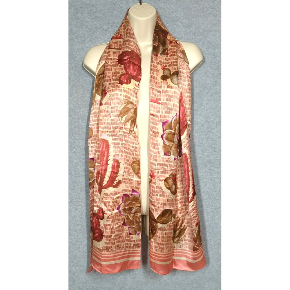 Max Studio Silk Scarf Desert Rose Cactus Flowers Pink Purple 17x70 Southwestern